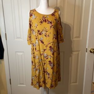 Mustard Fall Floral Print Cold Shoulder dress XXL